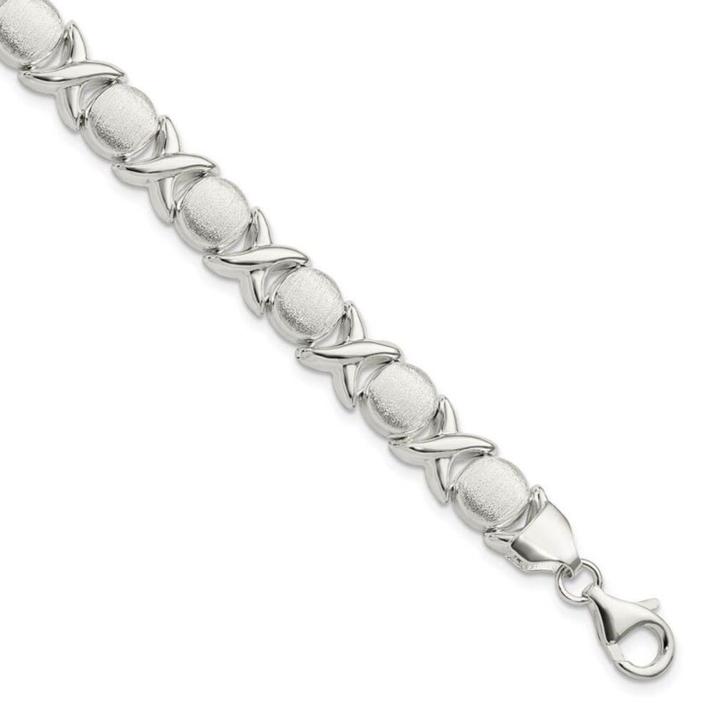 9mm Sterling Silver Polished X and Satin O Link 8 Inch Bracelet